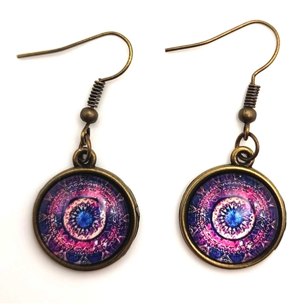 Kaleidoscope Drops Purple Mandala Resin Earrings 20$
